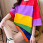 Vireous Women's Rainbow Stripe Round Neck Mini Dress, Long Top