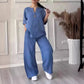 Women's Cotton and Linen Round-Neck Summer Short-Sleeves Pants Suit