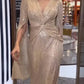 Elegant Sequin Evening Dress, V-Neck Cloak Sleeves