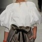 Avant Garde Women's Buttoned Dress Shirt, Round Neck Puff Sleeves