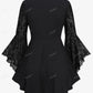 Gothic Bell Sleeves Organza Mesh Lace-Up Blouse, Plus Sizes