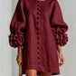 Vireous Women's Linen Mini Dress with Flower Buttons
