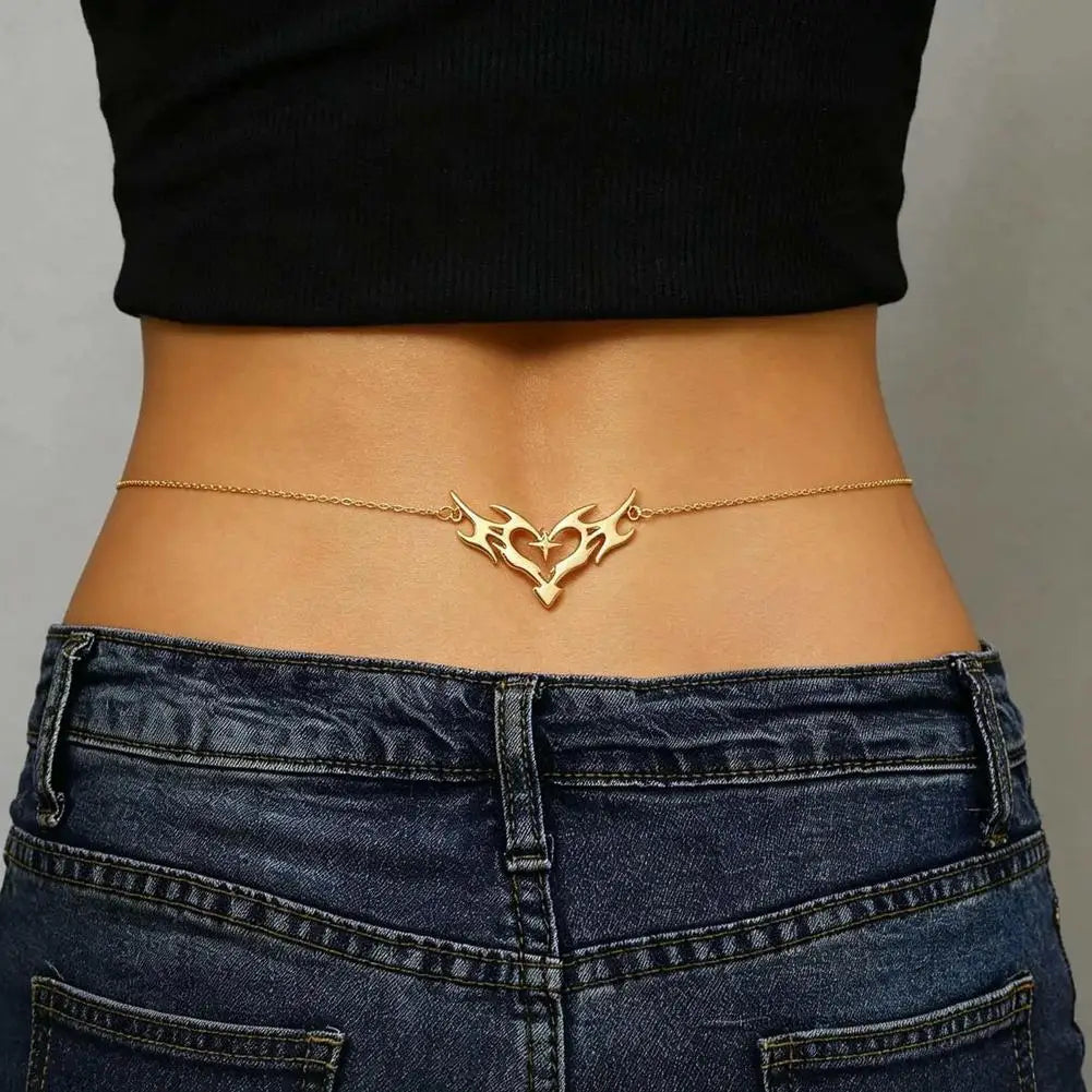 Gothic 'Heart Flame' Waist Chain, Punk Metal Belly Chain for Beach Bikini Party Club