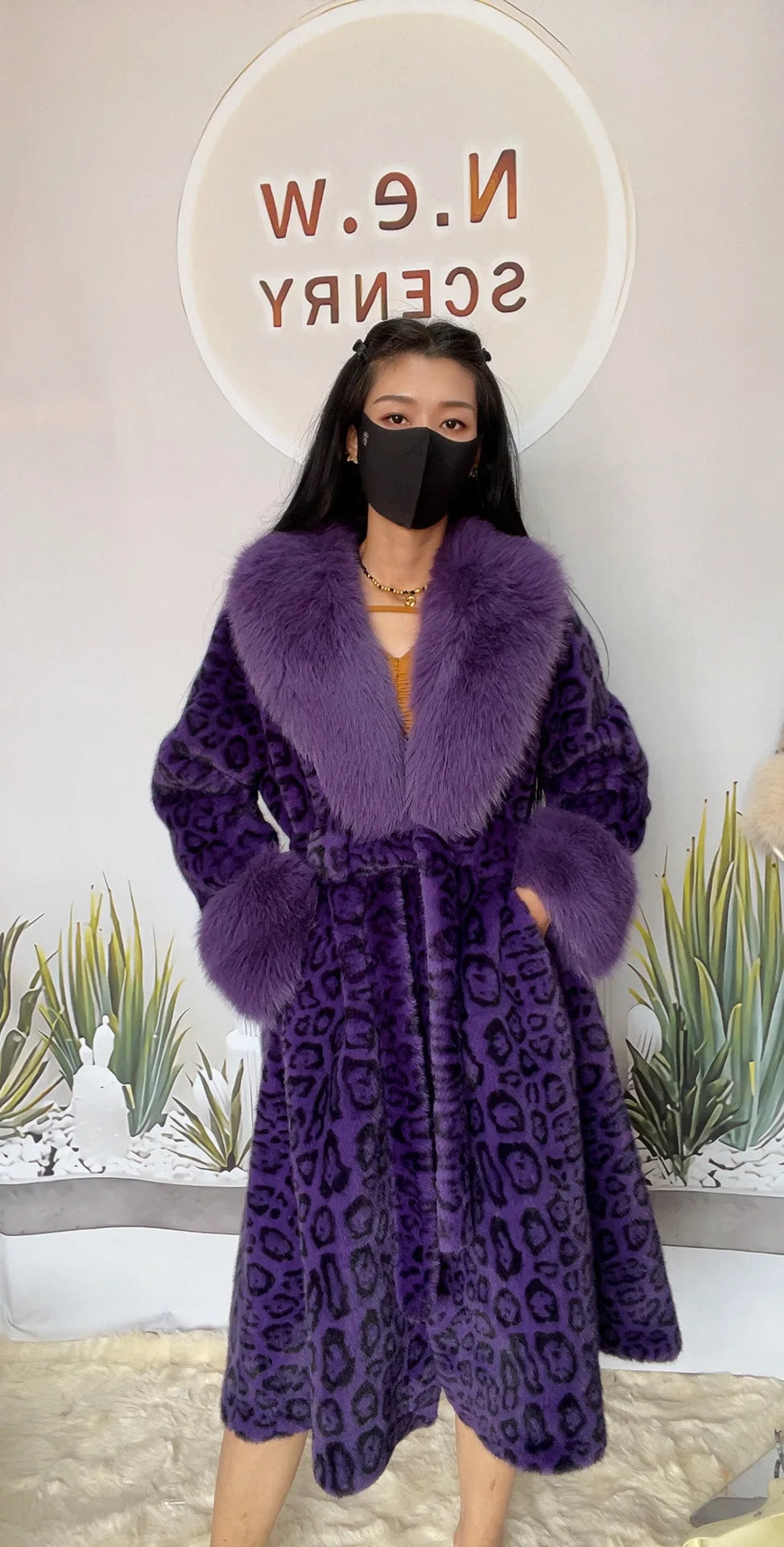 Women's Luxury Faux Mink Fur Coat with Contrast Collar, Multi Colours