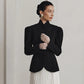Women's Retro Elegant Black Blazer, Gorgeous Structured Tailoring with Mandarin Collar