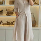 Elegant Lapel Single-Breasted Long Shirt and Wide-Leg Pants Suit