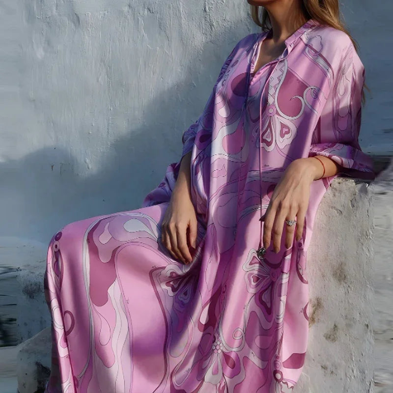 Colourful Abstract Print Kaftan Dress, Party Dress