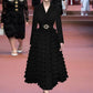 Vireous Black Suit-Collar Tiered Maxi Dress, Winter Catwalk Collection