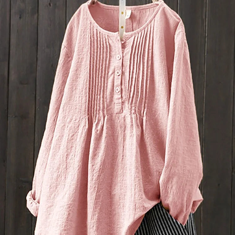 Women's Quaker Shirt, Chambray Top with Pin Tuck Front