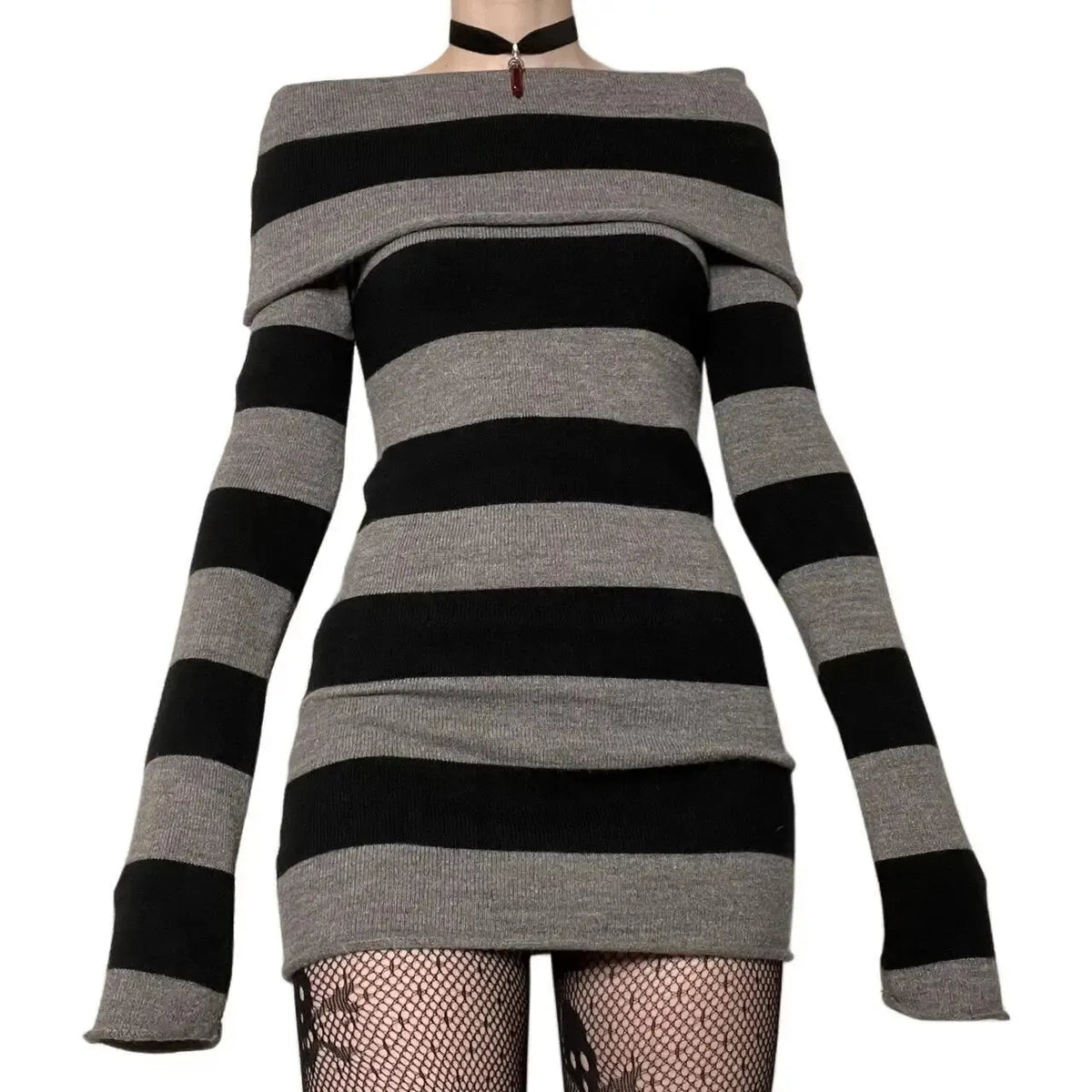 Women's Striped Knitted Mini Bodycon Dress