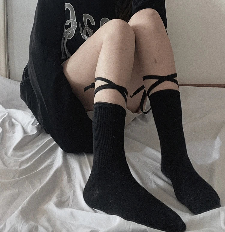 Summer Sexy Long Japanese-Style Socks, Irregular Lace-Tie Fishnet Stockings