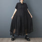 Vireous Black Chiffon Retro and Artistic Midi Dress