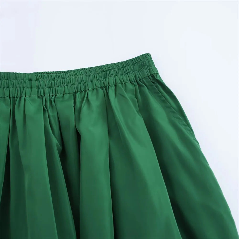 Women's Fashion Casual Swing Midi Skirt and Top, Two Piece Set