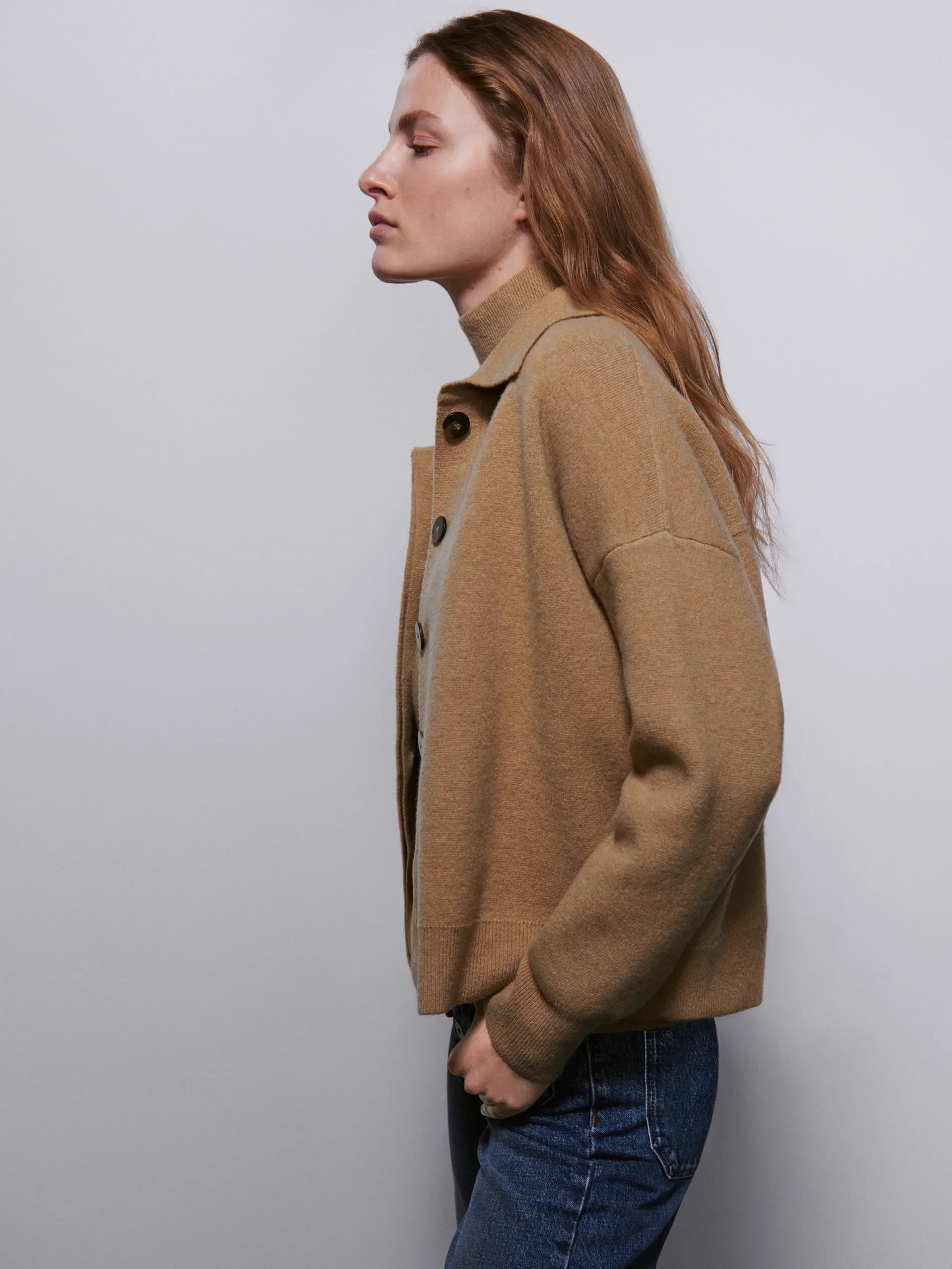 Women's Woollen Pilot Jacket, Knitted Camel Cardigan, Catwalk Collection