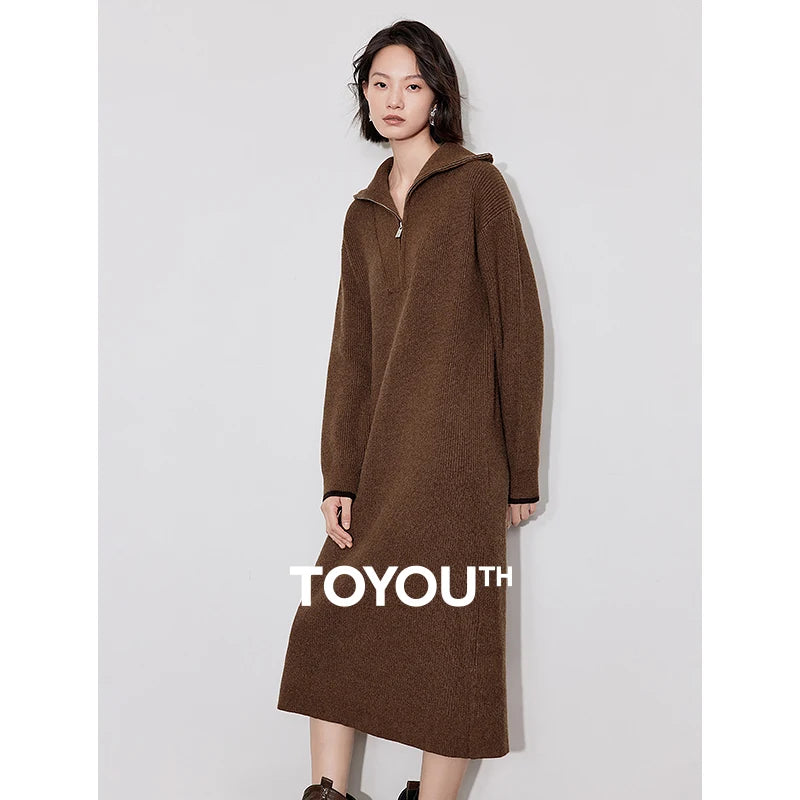 Women's Knitted Dress, Ankle-Length Lazy Style Dress in Brown