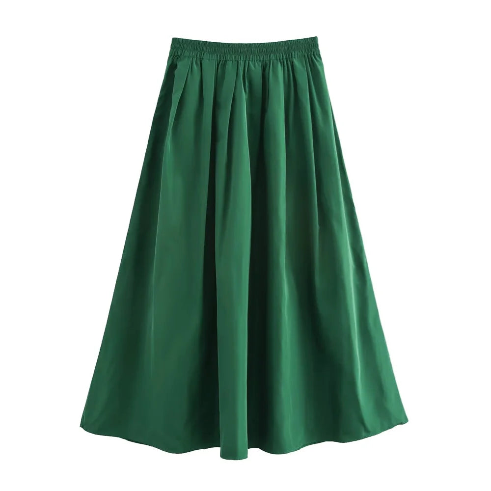 Women's Fashion Casual Swing Midi Skirt and Top, Two Piece Set