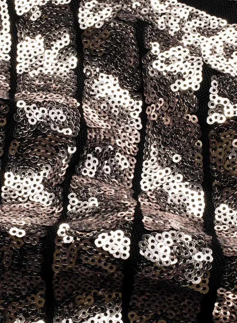 Vireous Women's Sparkling Sequin Slacks, Loose Mid-Waist Trousers