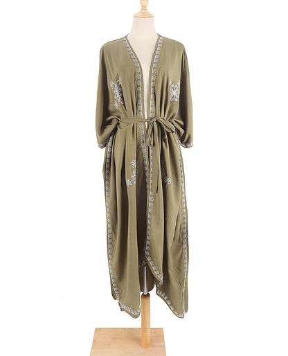 Loose Beach Kimono Cardigan Swimsuit Cover Up with Embroidery