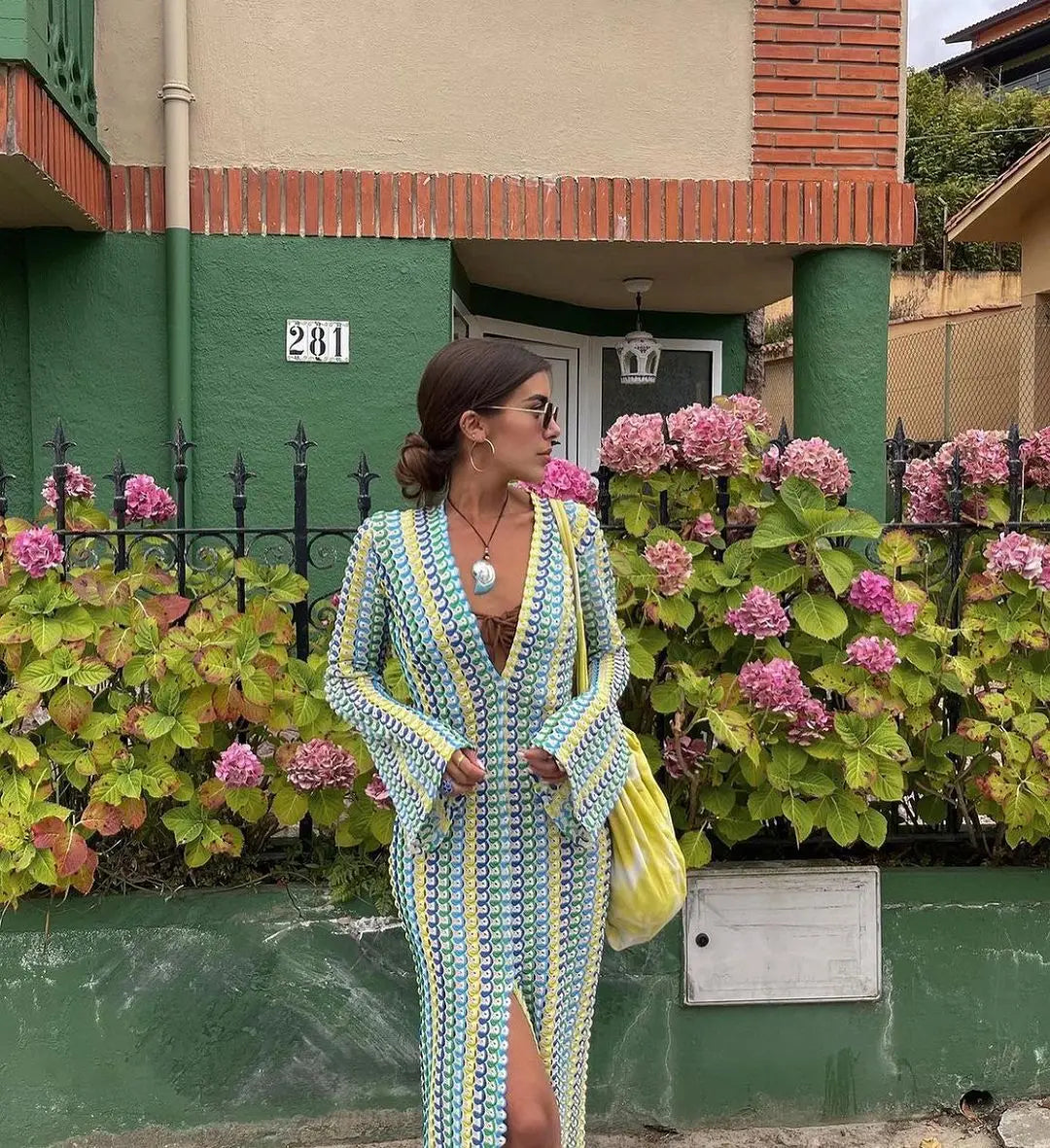 crochet dress colourful Hand-Crochet Floral Maxi Dress