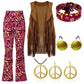Complete Outfit, Hippie Disco 60s 70s Cosplay Costume in Floral Pink or Brown