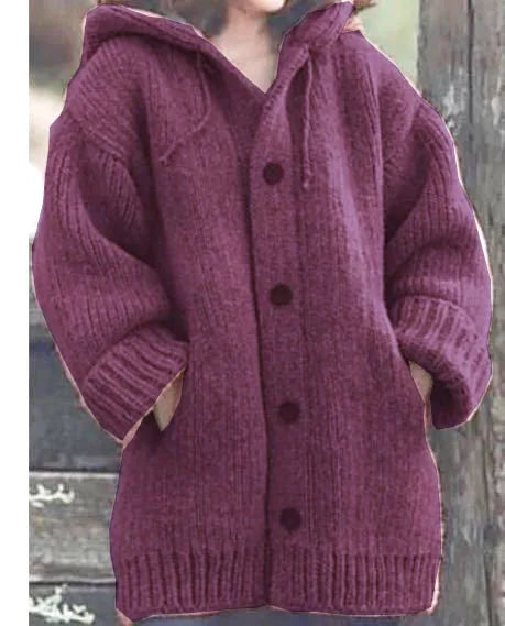 Women's Thick-Knit Hooded Cardigan Wrap Coat, Plus Sizes