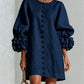 Vireous Women's Linen Mini Dress with Flower Buttons