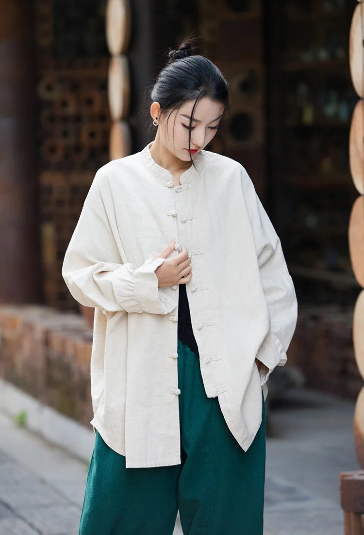 Fashion Cotton Linen Women's Stand Collar Jacket, Multi Colours