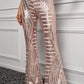 Vireous Women's Sparkling Sequin Slacks, Loose Mid-Waist Trousers