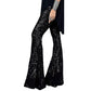 Vireous Women's Sparkling Sequin Slacks, Loose Mid-Waist Trousers