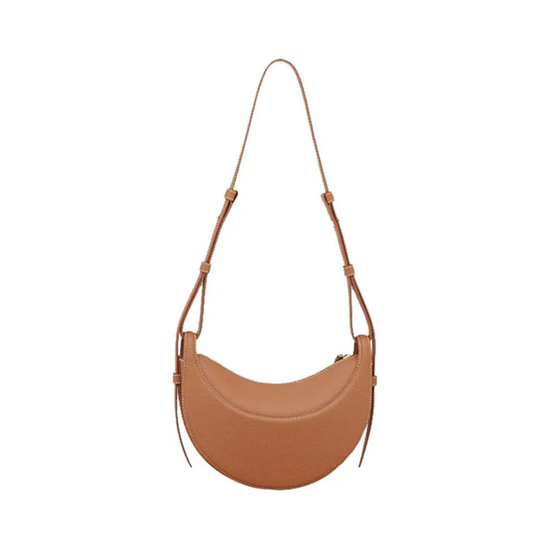 French-Design Textured Leather Crossbody Crescent Bag