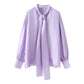 Women's Bow-Tie Drapey Casual Fashion Shirt, Long-Sleeve Blouse