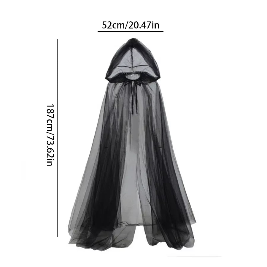 Dark Cross Full-Length Shawl, Goth Witch Vampire Cosplay Cloak in Black