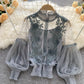 Lace See-Through Puff-Sleeve Vintage Fashion Blouse