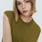 Vireous Women's Fashion Knitted Side-Knot Sleeveless Army Green Sweater
