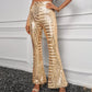 Vireous Women's Sparkling Sequin Slacks, Loose Mid-Waist Trousers