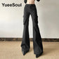 Goth Women's Flared Pants with Black Lace, Embroidery, Multi Designs