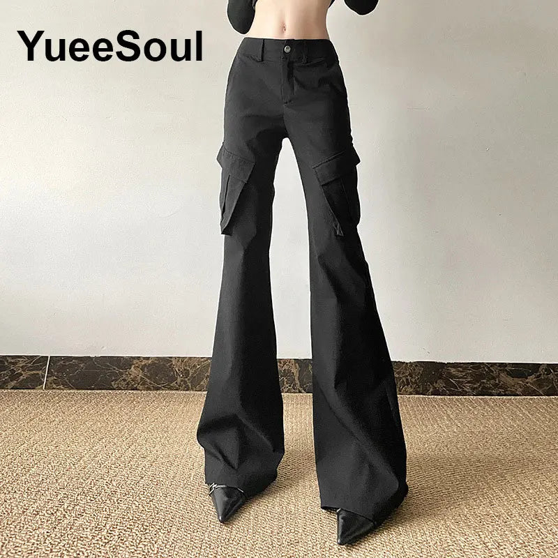Goth Women's Flared Pants with Black Lace, Embroidery, Multi Designs