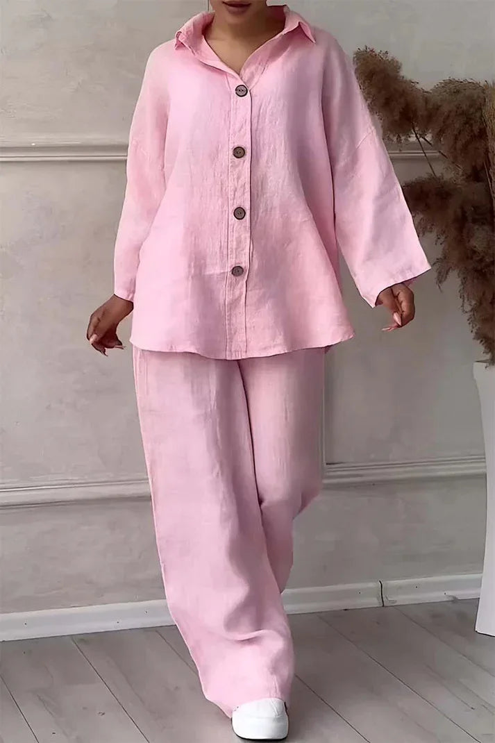 Women's Plus-Size Cotton Linen Two Piece Casual Suit