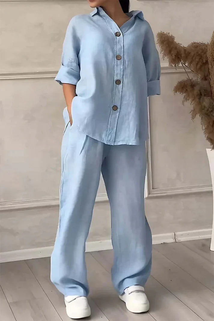 Women's Plus-Size Cotton Linen Two Piece Casual Suit