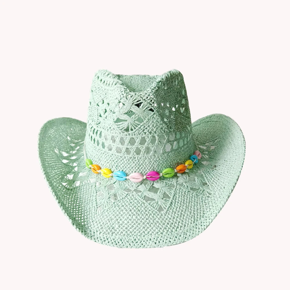 Women's Openwork Woven Cowboy Hat, Multicolours