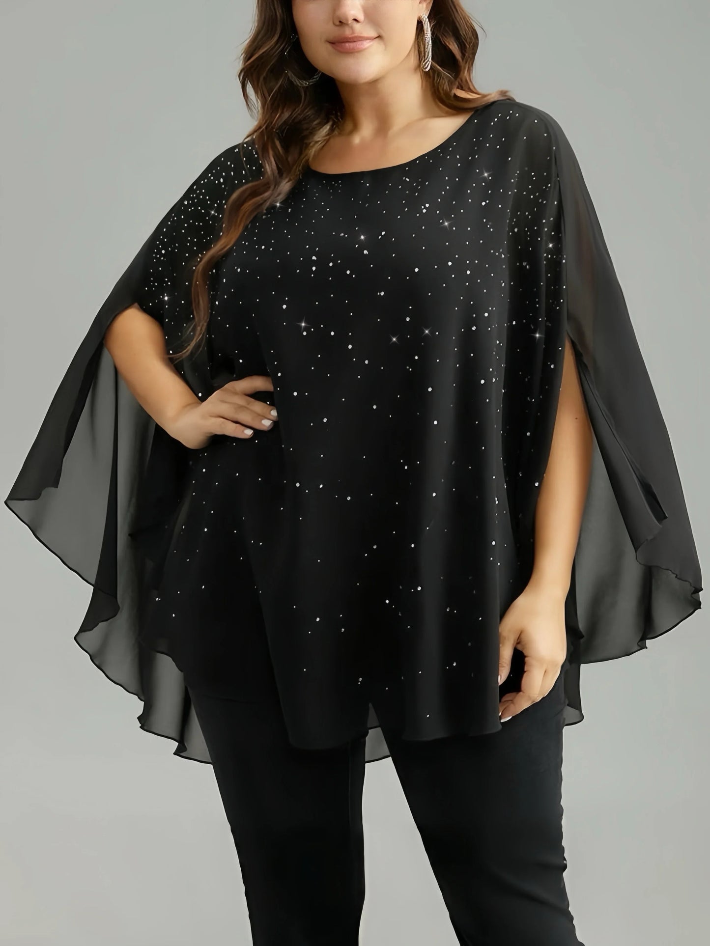 Women's Lightweight Sparkling Split-Sleeve Over-Size Blouse, Plus Sizes