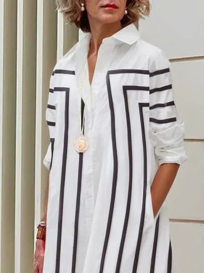 Vireous Black and White Contrast Colour Elegant Casual Dress
