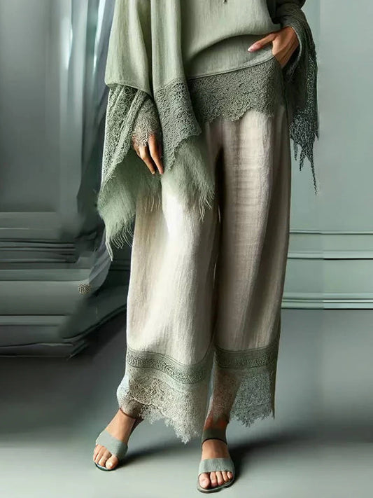 Women's Drawstring Wide-Leg Skirt Pants, Beige Gaucho Trousers