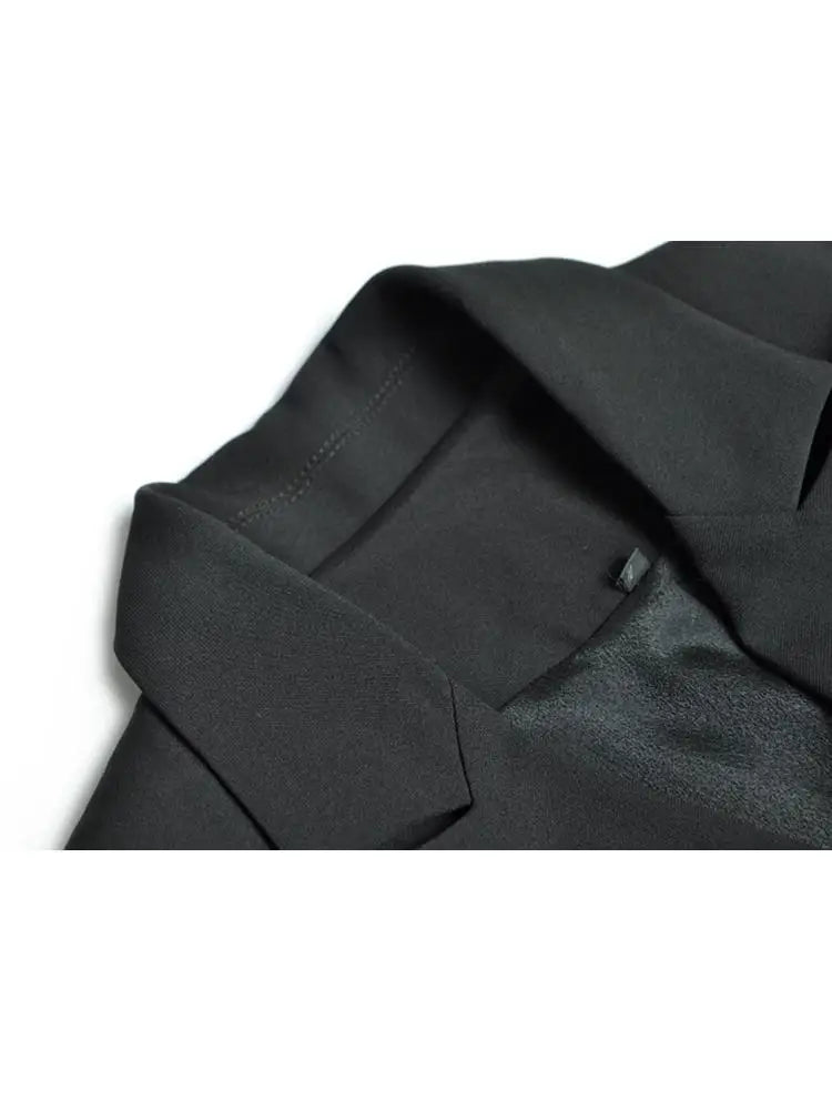 Vireous Black Suit-Collar Tiered Maxi Dress, Winter Catwalk Collection