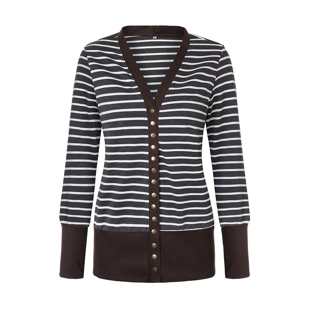 Vibrant Stripe Women's Cardigan Coat, Single Breasted Long Sleeves