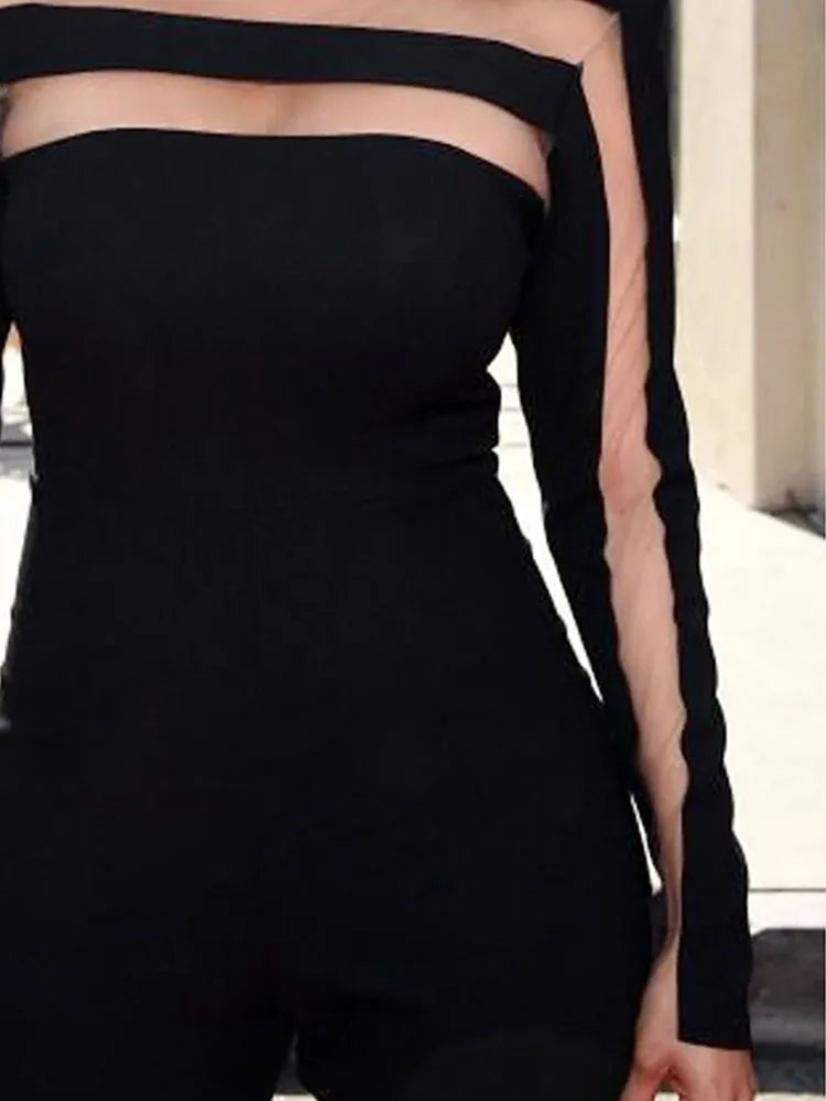 Sexy and Club, Mesh Cut-Out High-Neck Black Women's Top