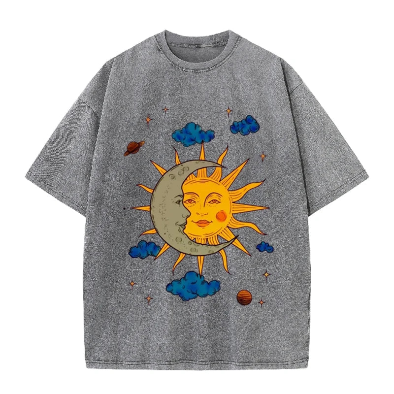Moon and Sun Print Men's Oversize T-Shirt