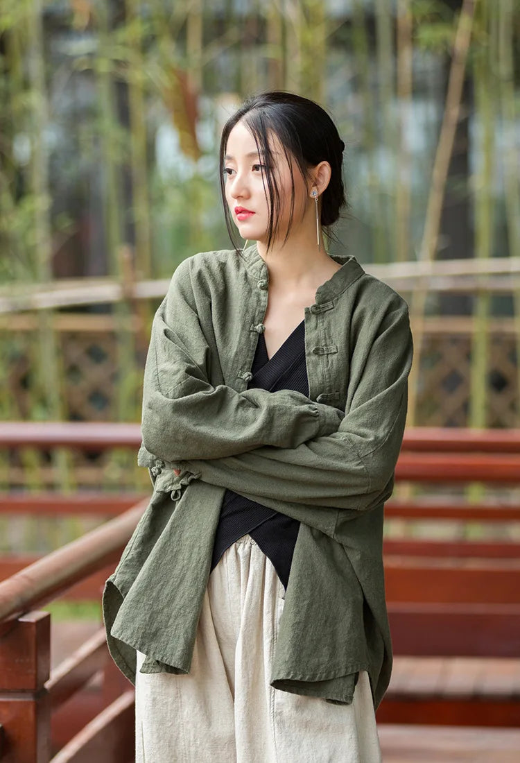 Fashion Cotton Linen Women's Stand Collar Jacket, Multi Colours