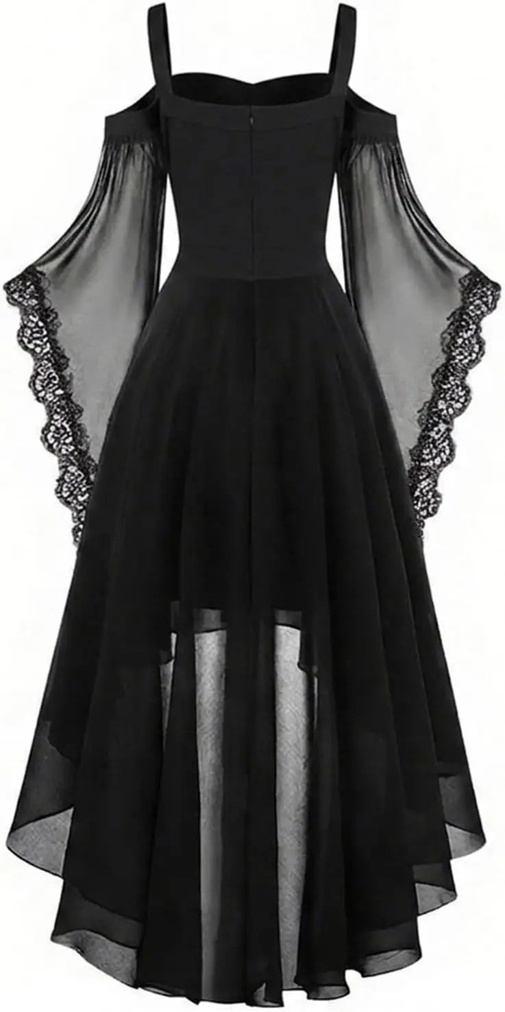 Dark Cross Witch Dress, Halloween Goth Mesh Sleeves Costume Dress, Plus Sizes