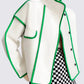 Vireous High-Neck Fashion Woollen Short Coat, Ivory with Green Trim